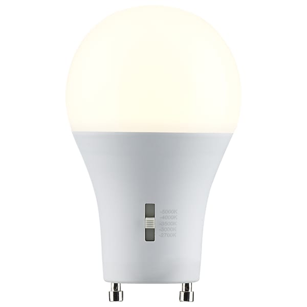 8.8 Watt A19 LED - Bi Pin GU24 Base - CCT Selectable - 120 Volt - White Finish